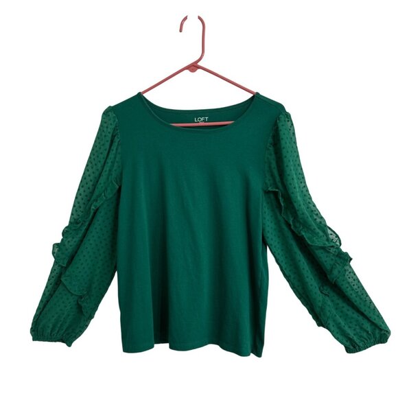 Loft Womens SZ L Green Sleeve Sheer Polka Dot Ruffle Sleeves Forest Fairycore - Picture 2 of 8